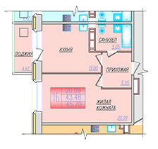Однокомнатная квартира 45 кв.м (планировка №1)